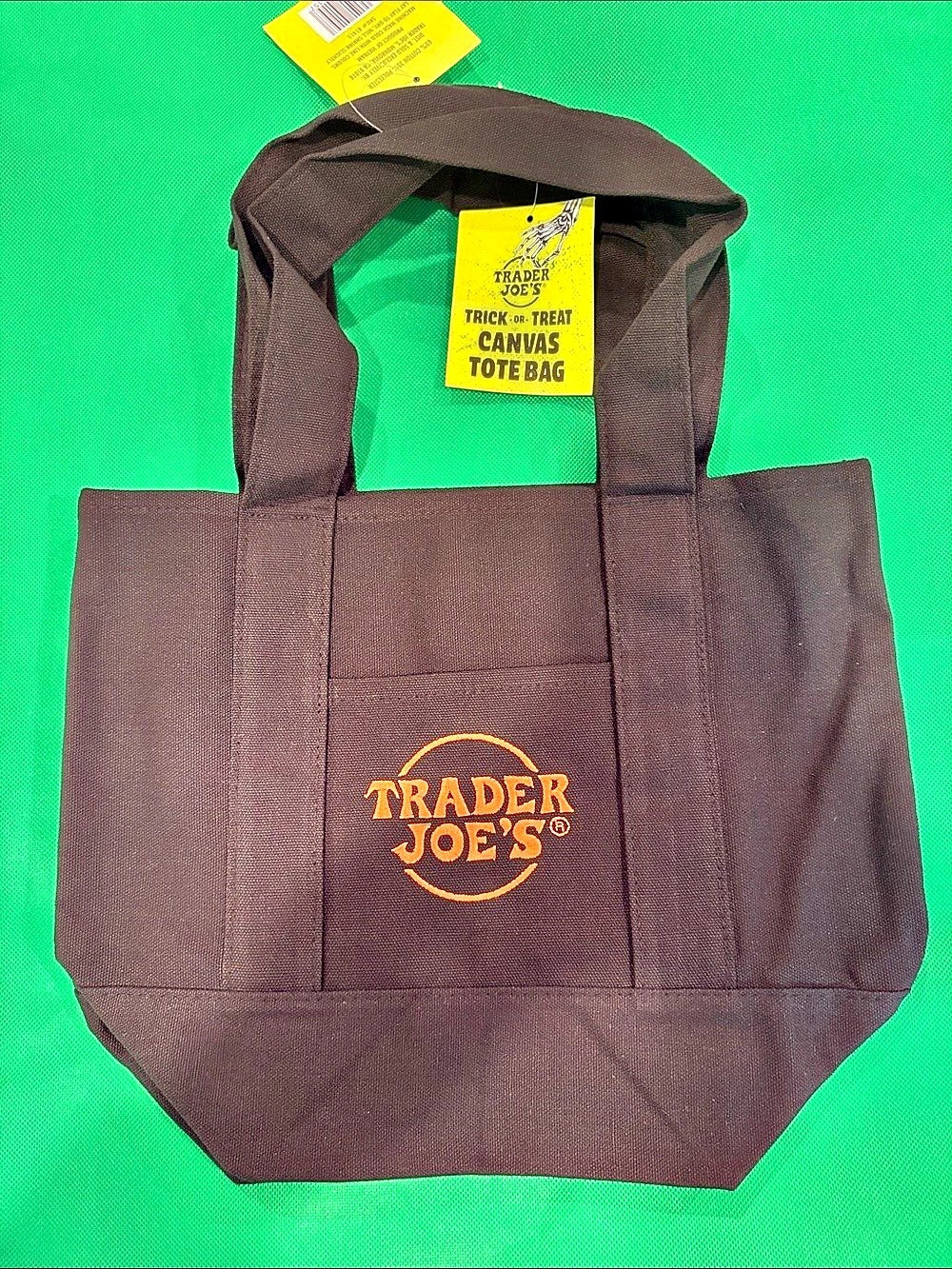 Trader Joe's Trick-or-Treat Mini Canvas Tote Bag Black & Orange